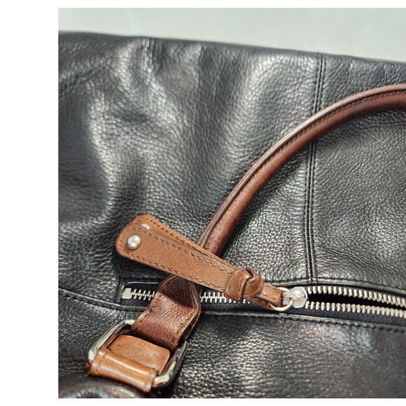 Audrey Brooke Black Pebbled Leather Tote Bag with Brown Accents and Zippered Top - Picture 5 of 12